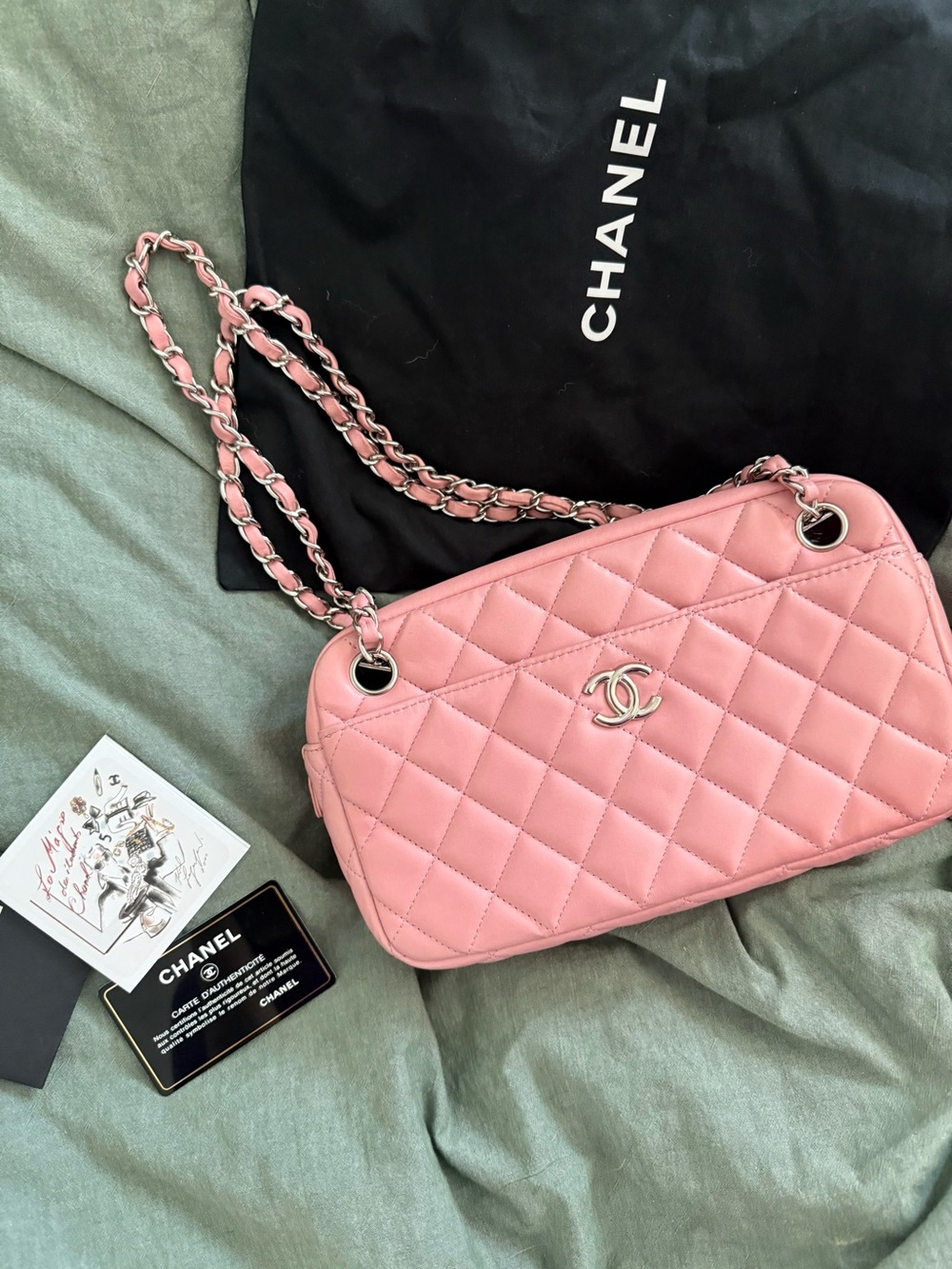 CHANEL Quilted Pink Lambskin Camera Bag